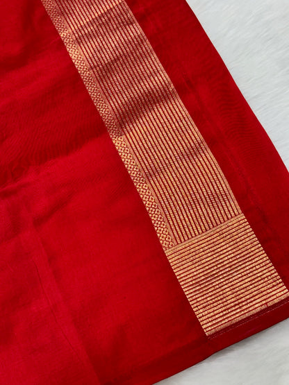 Banarasi Red Pure Silk Brocade Saree – Luxurious Katan Silk with Intricate Brocade Weave
