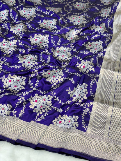 Pure Royal Blue Katan Silk Banarasi Saree with Rich Zari Border