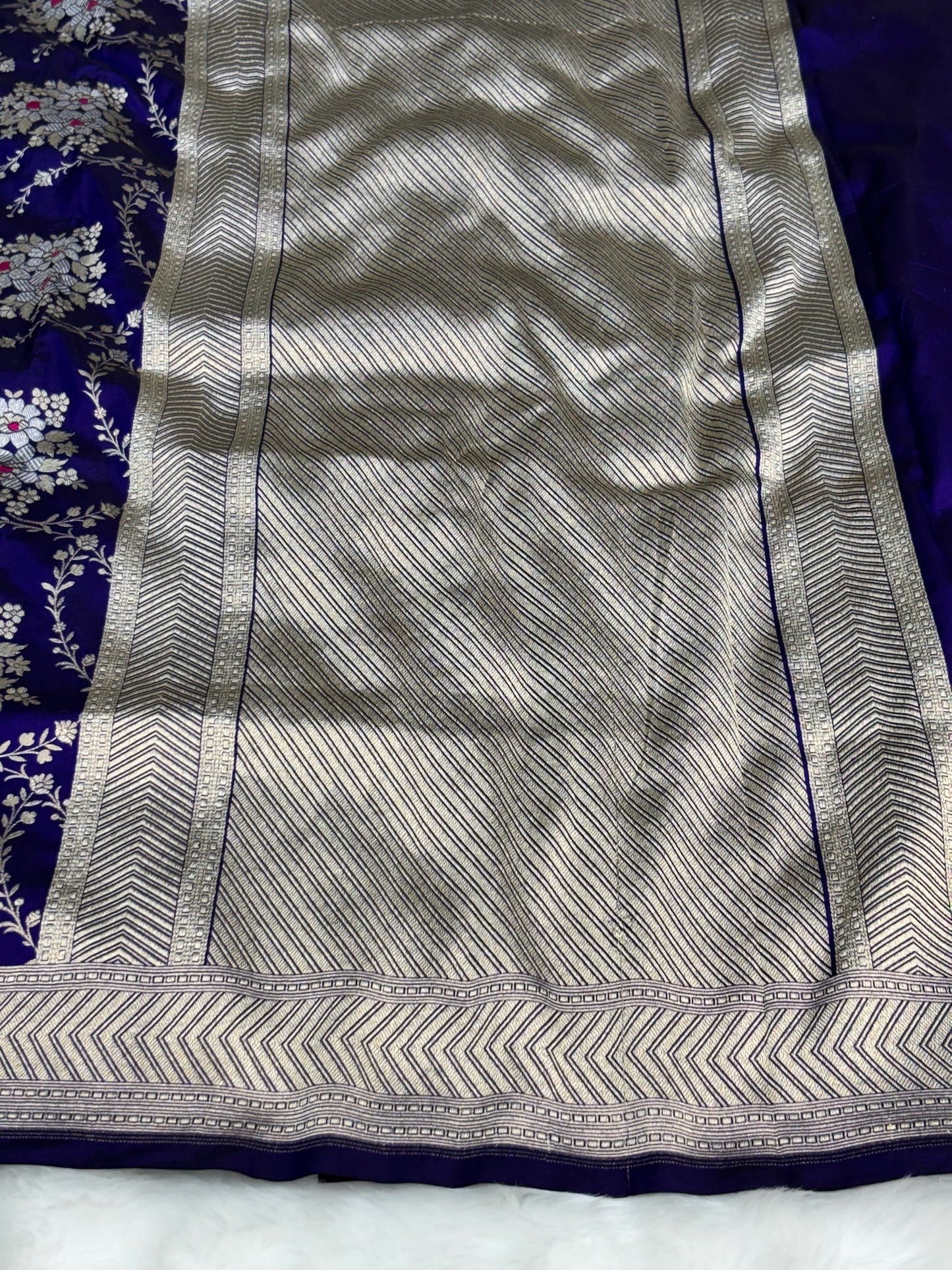 Pure Royal Blue Katan Silk Banarasi Saree with Rich Zari Border