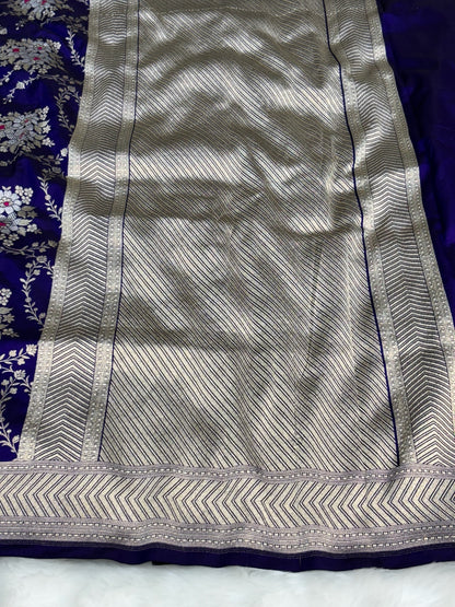 Pure Royal Blue Katan Silk Banarasi Saree with Rich Zari Border