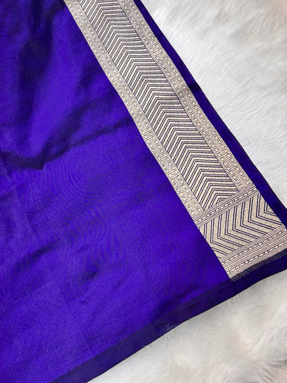 Pure Royal Blue Katan Silk Banarasi Saree with Rich Zari Border