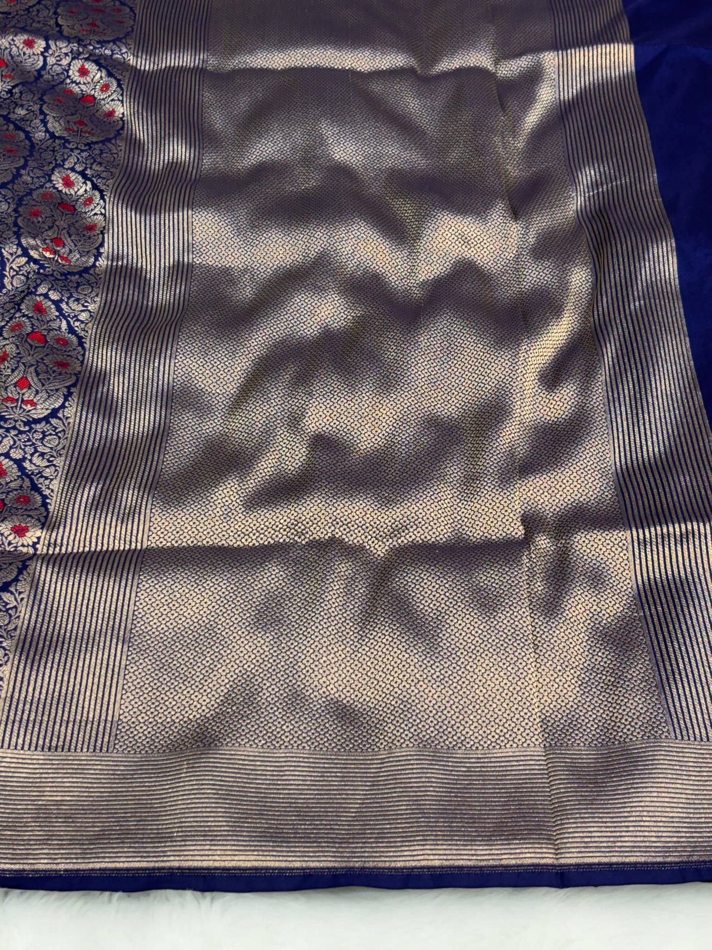 Banarasi Royal Blue Pure Silk Brocade Saree – Luxurious Katan Silk with Intricate Brocade Weave