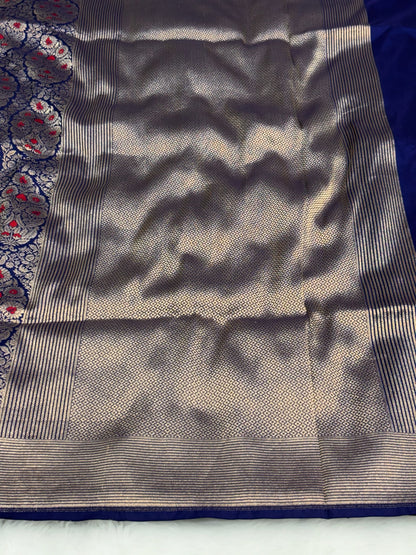 Banarasi Royal Blue Pure Silk Brocade Saree – Luxurious Katan Silk with Intricate Brocade Weave