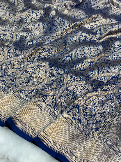 Banarasi Royal Blue Pure Silk Brocade Saree – Luxurious Katan Silk with Intricate Brocade Weave (Copy)