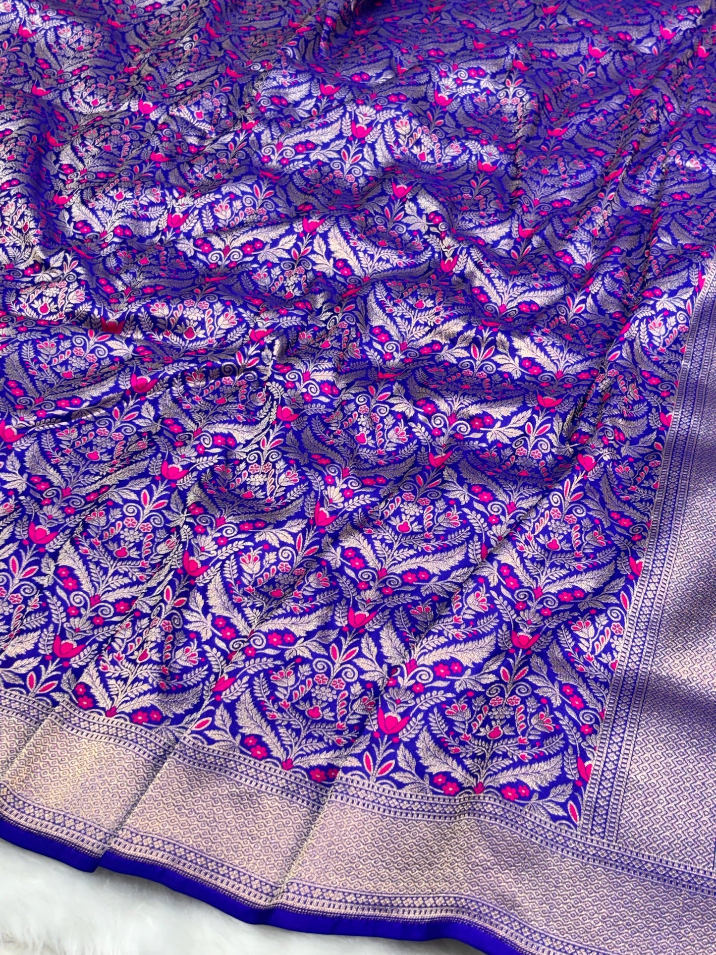 Banarasi Royal Blue  Pure Silk Brocade Saree – Luxurious Katan Silk with Intricate Brocade Weave