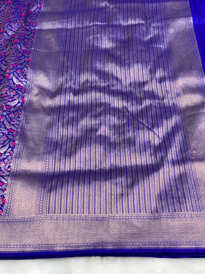 Banarasi Royal Blue  Pure Silk Brocade Saree – Luxurious Katan Silk with Intricate Brocade Weave