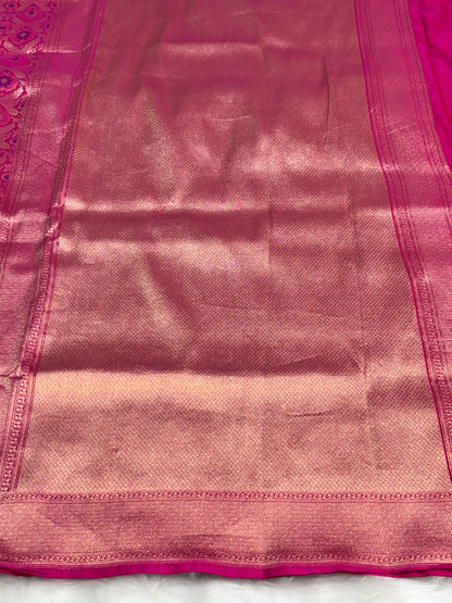 Banarasi Rani Pink Pure Silk Brocade Saree – Luxurious Katan Silk with Intricate Brocade Weave