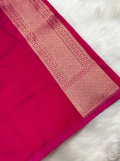 Banarasi Rani Pink Pure Silk Brocade Saree – Luxurious Katan Silk with Intricate Brocade Weave