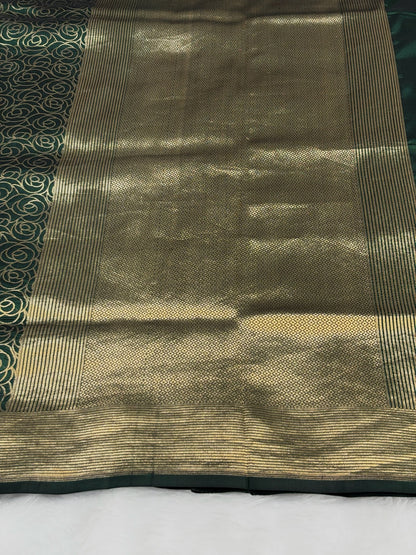 Banarasi Bottle Green Pure Silk Brocade Saree – Luxurious Katan Silk with Intricate Brocade Weave