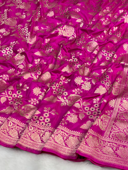 Banarasi Hot Pink Pure Silk Brocade Saree – Luxurious Katan Silk with Intricate Brocade Weave (Copy)