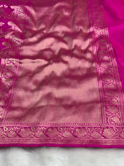 Banarasi Hot Pink Pure Silk Brocade Saree – Luxurious Katan Silk with Intricate Brocade Weave (Copy)
