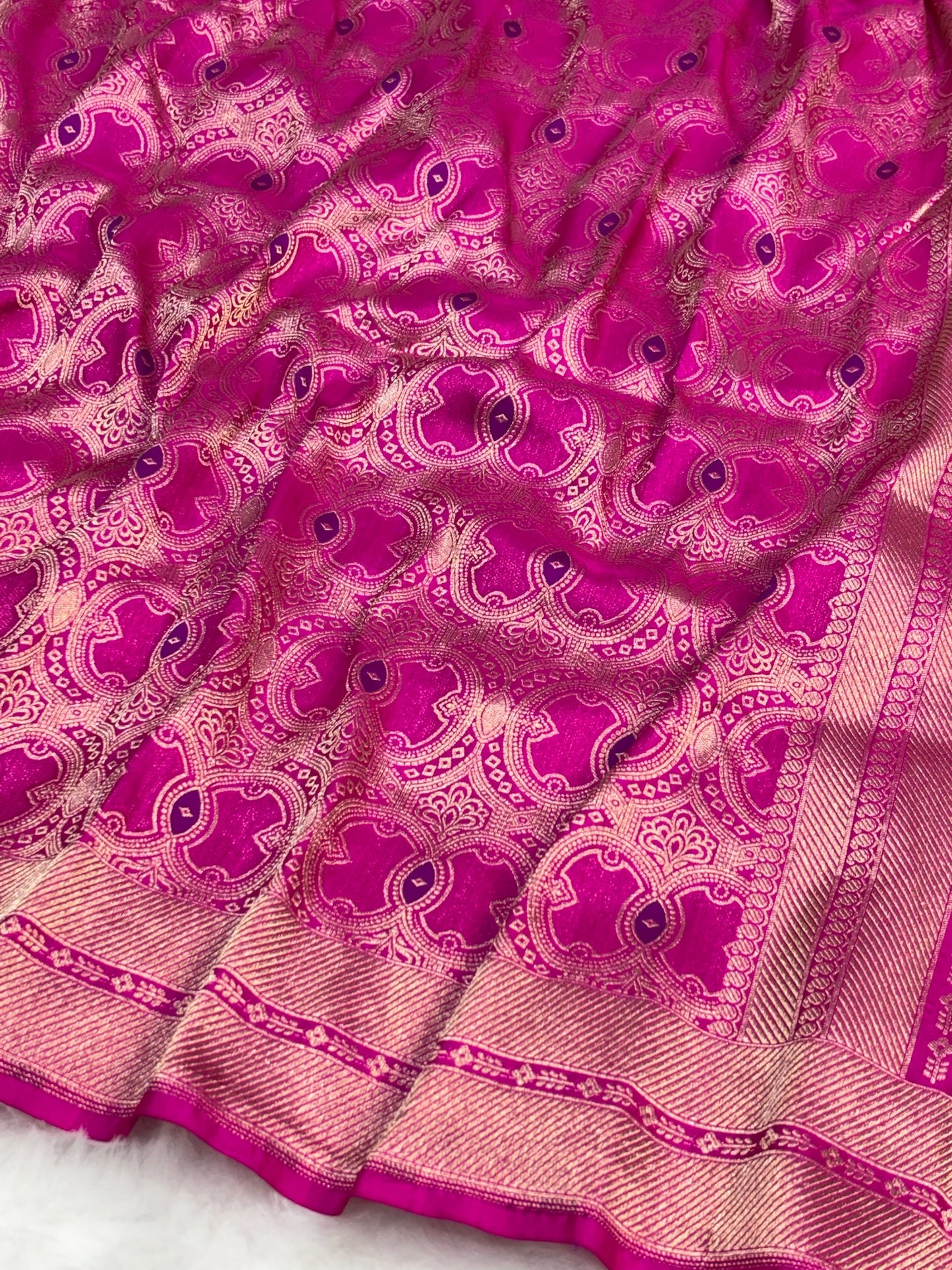 Banarasi Hot Pink Pure Silk Brocade Saree – Luxurious Katan Silk with Intricate Brocade Weave