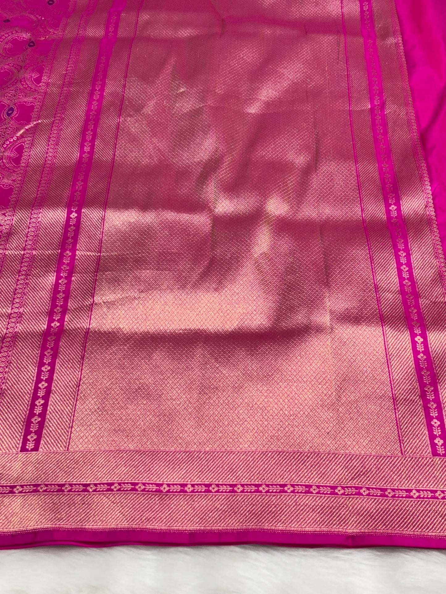 Banarasi Hot Pink Pure Silk Brocade Saree – Luxurious Katan Silk with Intricate Brocade Weave
