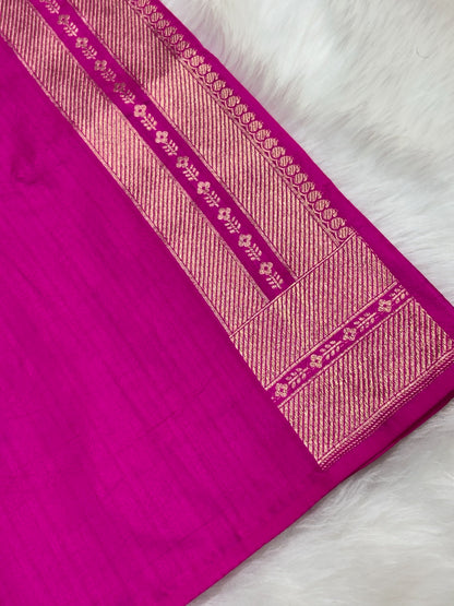 Banarasi Hot Pink Pure Silk Brocade Saree – Luxurious Katan Silk with Intricate Brocade Weave