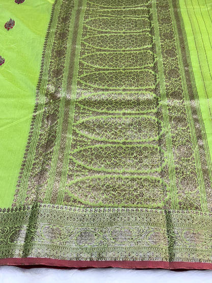 100% Pure Lime Green Cotton Silk Saree | Soft Lightweight Handwoven Elegant Saree for Daily & Festive Wear