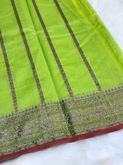 100% Pure Lime Green Cotton Silk Saree | Soft Lightweight Handwoven Elegant Saree for Daily & Festive Wear