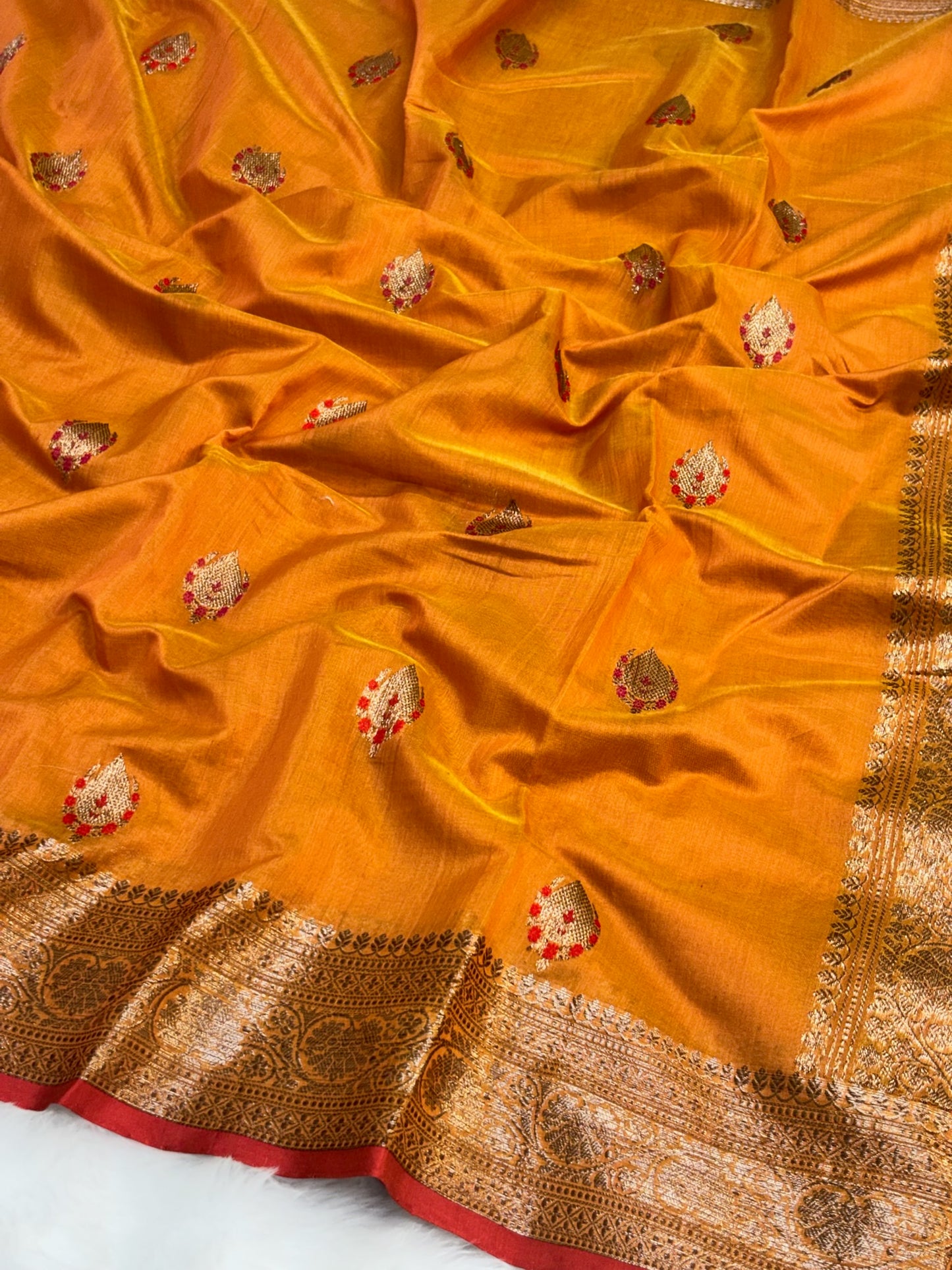 100% Pure Orange Cotton Silk Saree | Soft Lightweight Handwoven Elegant Saree for Daily & Festive Wear