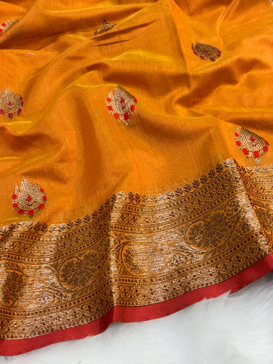 100% Pure Orange Cotton Silk Saree | Soft Lightweight Handwoven Elegant Saree for Daily & Festive Wear