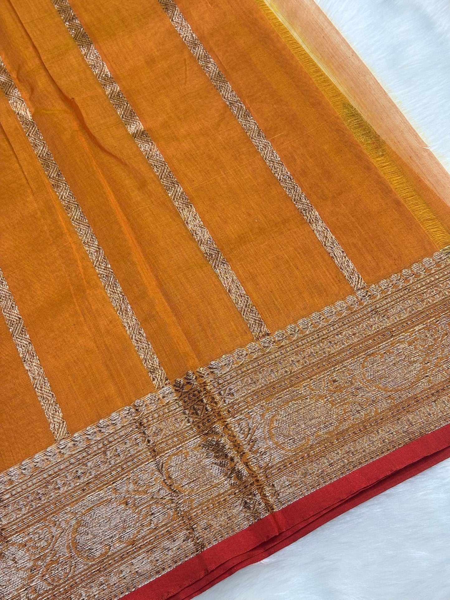 100% Pure Orange Cotton Silk Saree | Soft Lightweight Handwoven Elegant Saree for Daily & Festive Wear