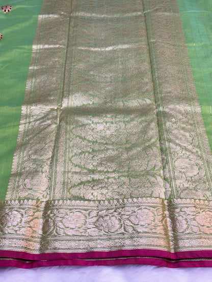 100% Pure Parrot Green Cotton Silk Saree | Soft Lightweight Handwoven Elegant Saree for Daily & Festive Wear