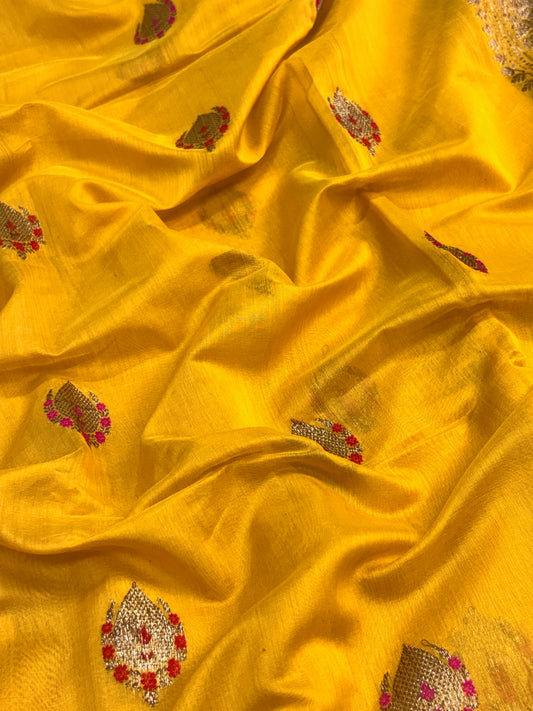 100% Pure Musterd Yellow Cotton Silk Saree | Soft Lightweight Handwoven Elegant Saree for Daily & Festive Wear