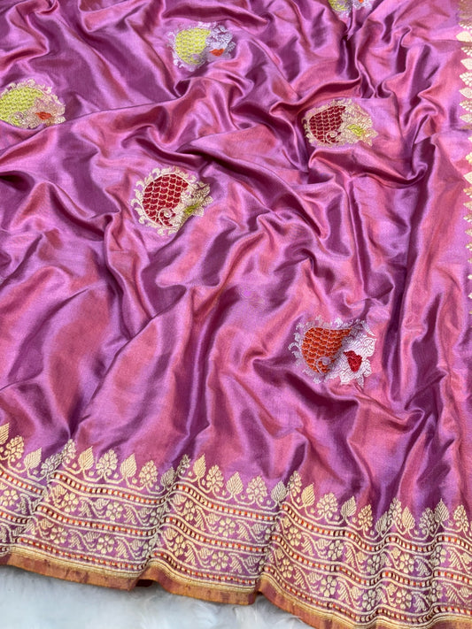 Pink Handwoven Pure Banarasi Ektara Silk Saree – Kadwa Iktara Weave, Pure Mulberry Silk