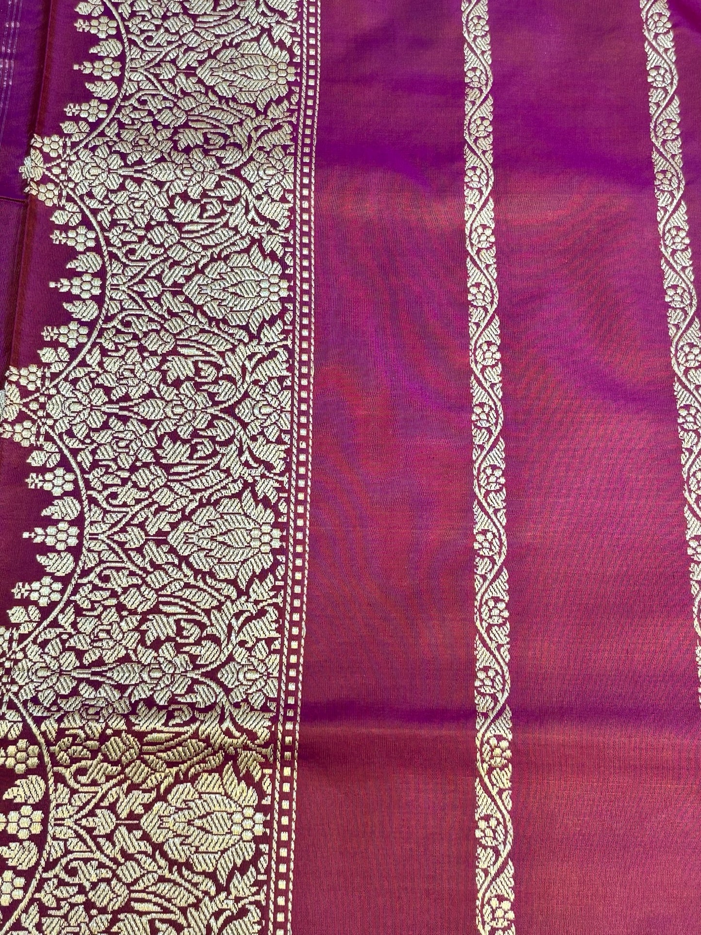 Orange Pure Katan Silk Handwoven Banarasi Saree – Hot Pink Base with Rich Zari Border