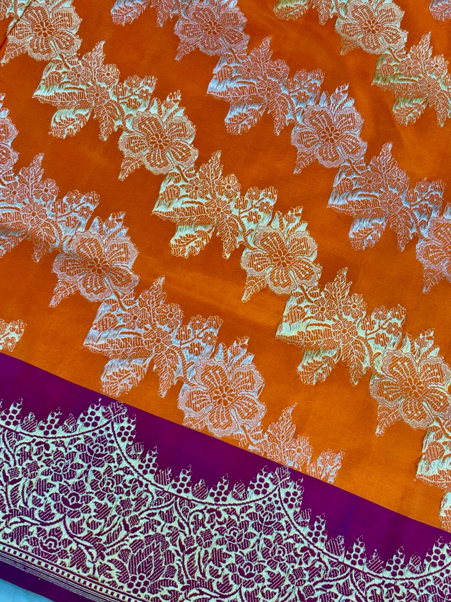 Orange Pure Katan Silk Handwoven Banarasi Saree – Hot Pink Base with Rich Zari Border