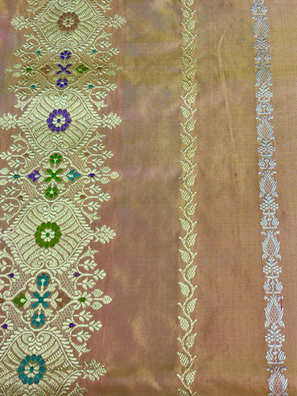 Apple Red Pure Katan Silk Handwoven Banarasi Saree – Hot Pink Base with Rich Zari Border