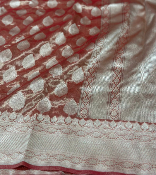 Orange Handloom pure tissue silk saree