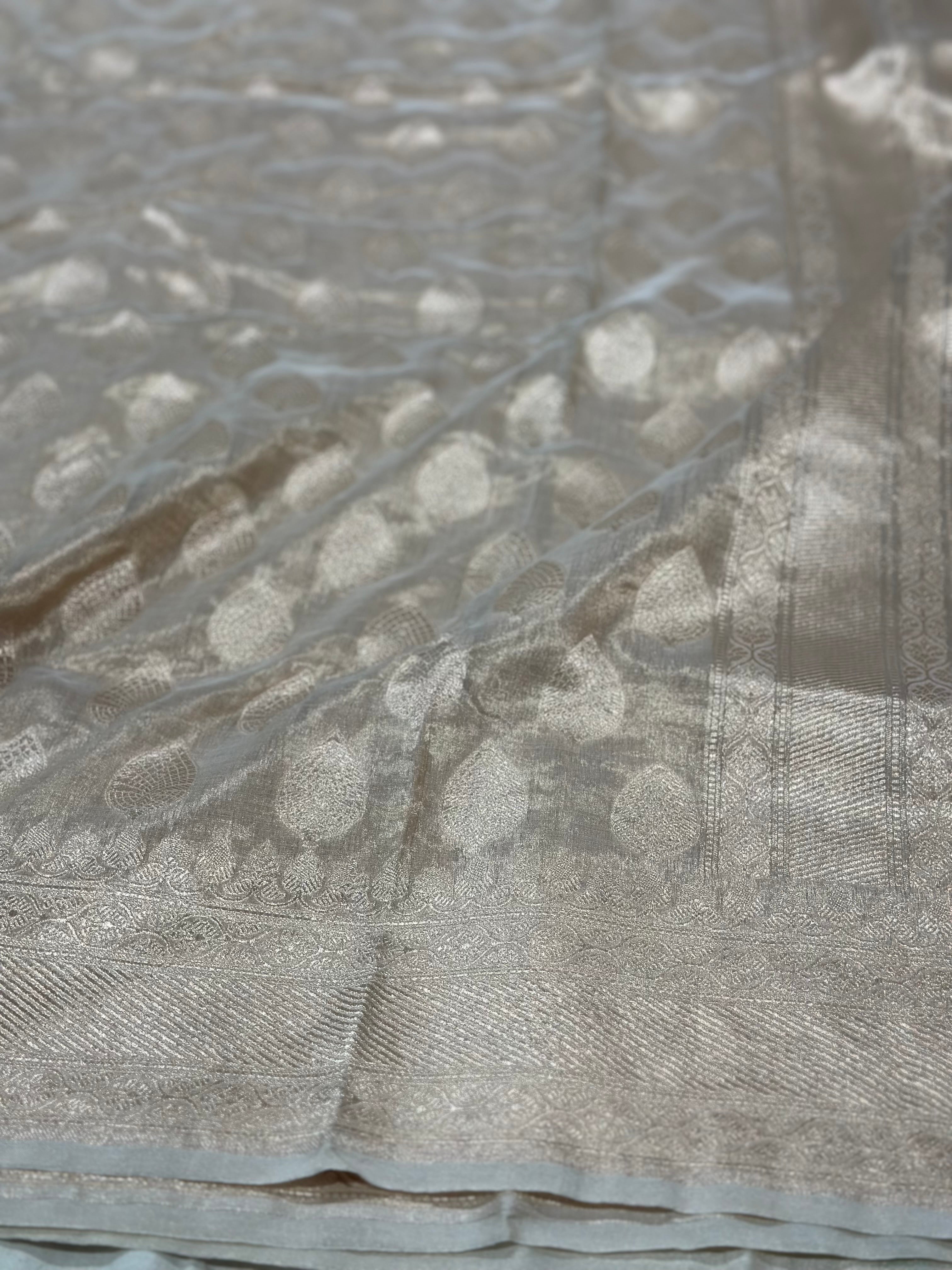 Cream Pure Banarasi Tissue Saree