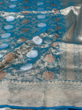 Peacock Blue Pure Banarasi Tissue Saree