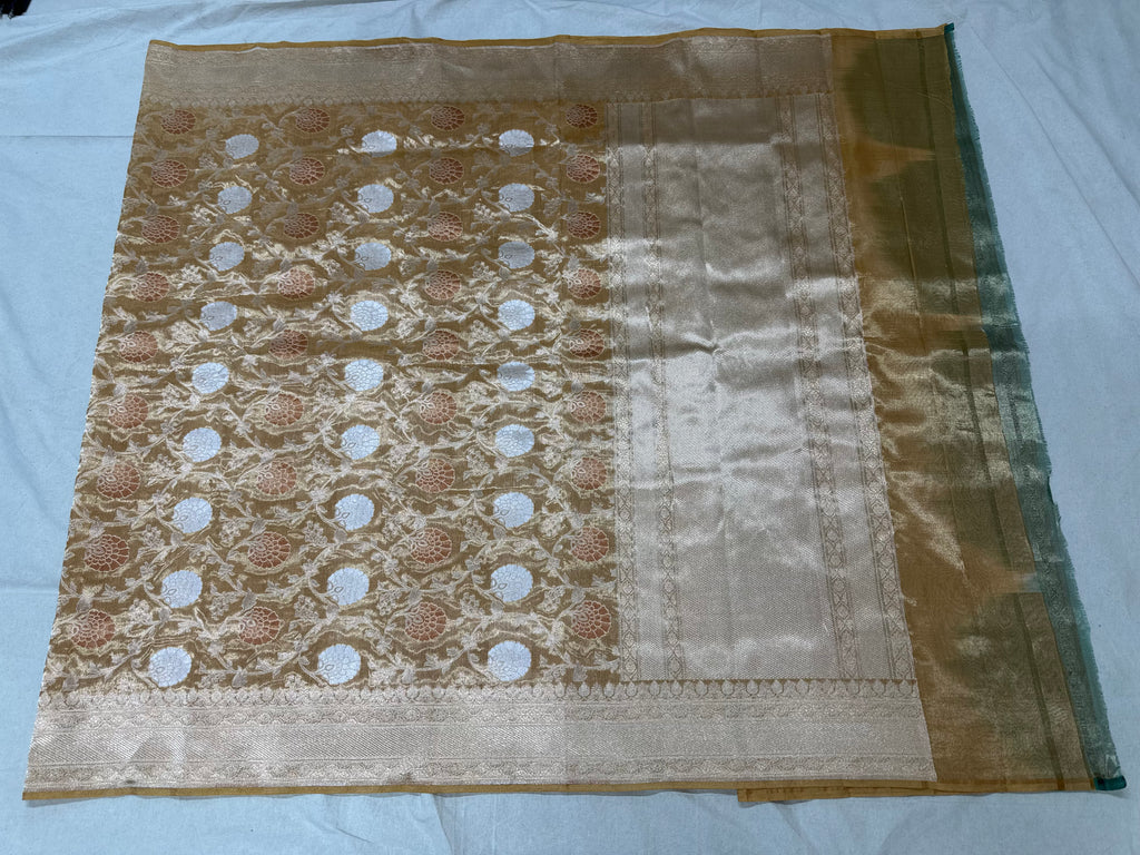 Mustard Yellow Pure Banarasi Tissue saree