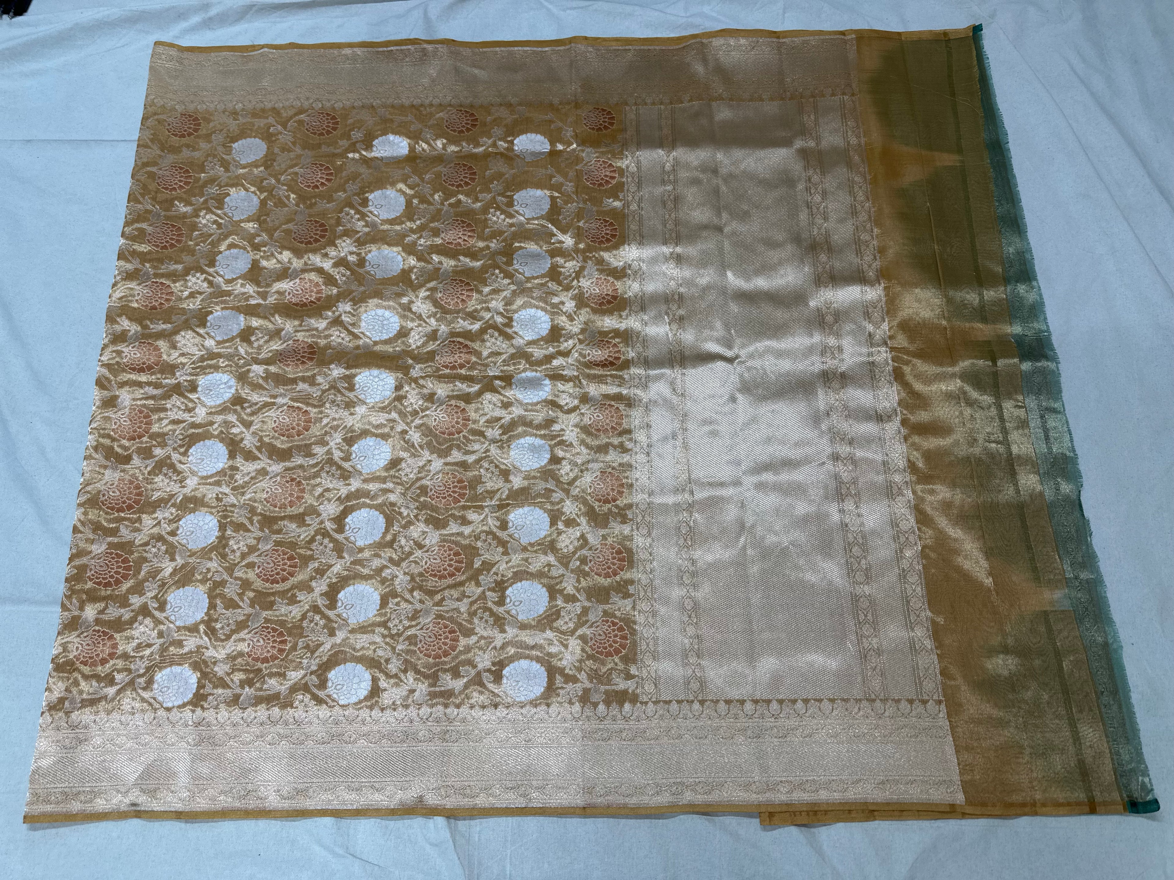 Mustard Yellow Pure Banarasi Tissue saree