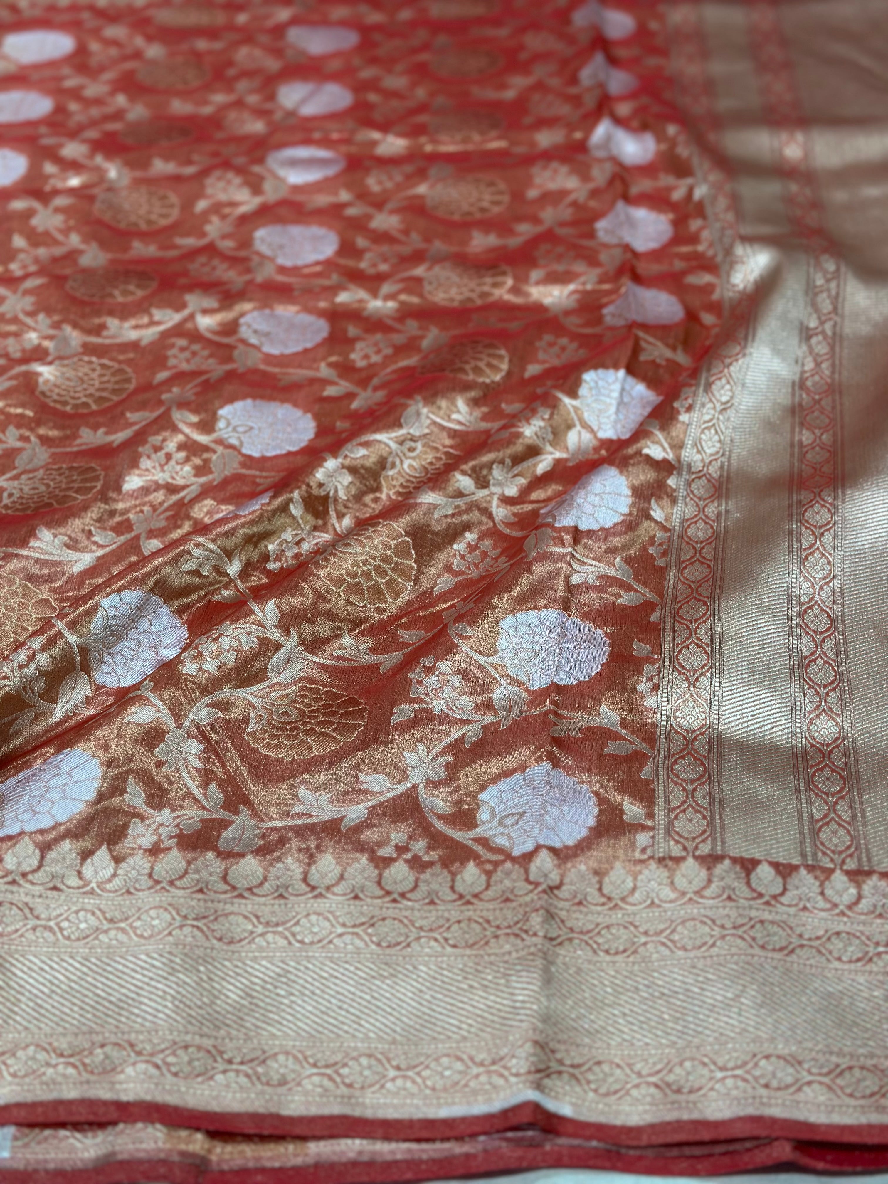 Red Pure Banarasi Tissue Saree