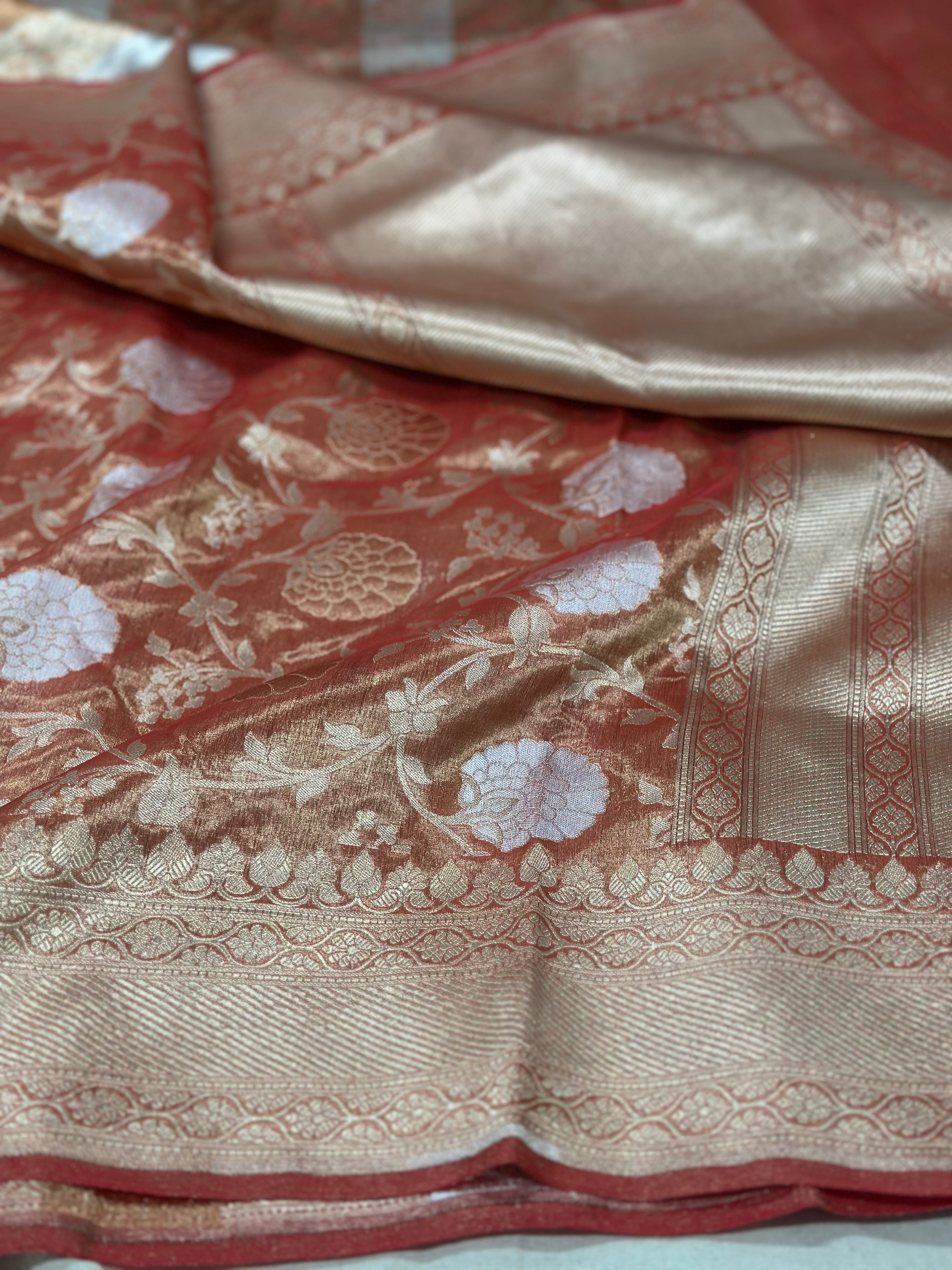 Red Pure Banarasi Tissue Saree