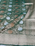 Bottle Green Pure Banarasi Tissue Saree