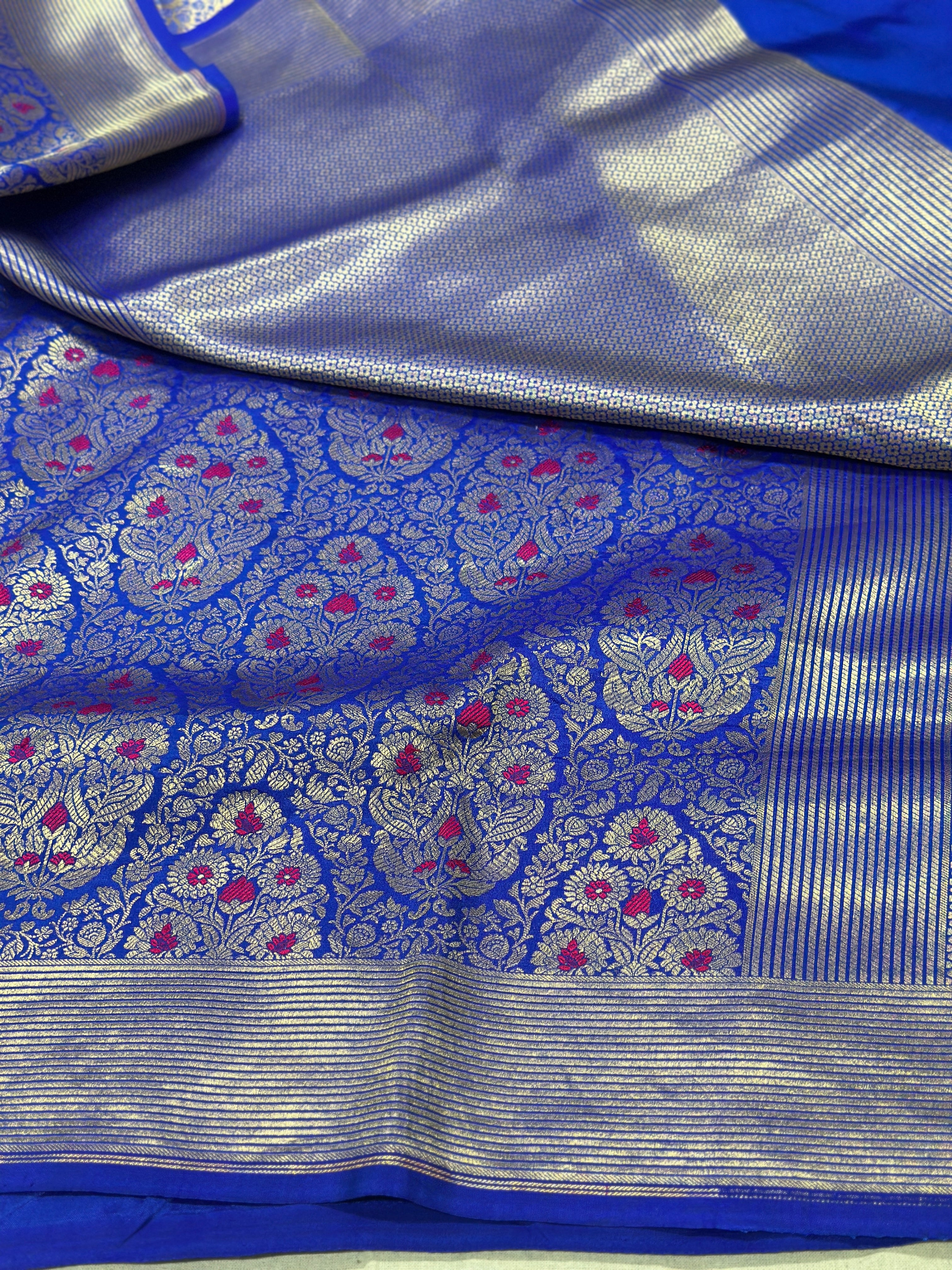 Blue Minakari pure katan brocade weaving saree