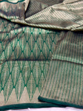 Bottle green pure katan brocade weaving saree