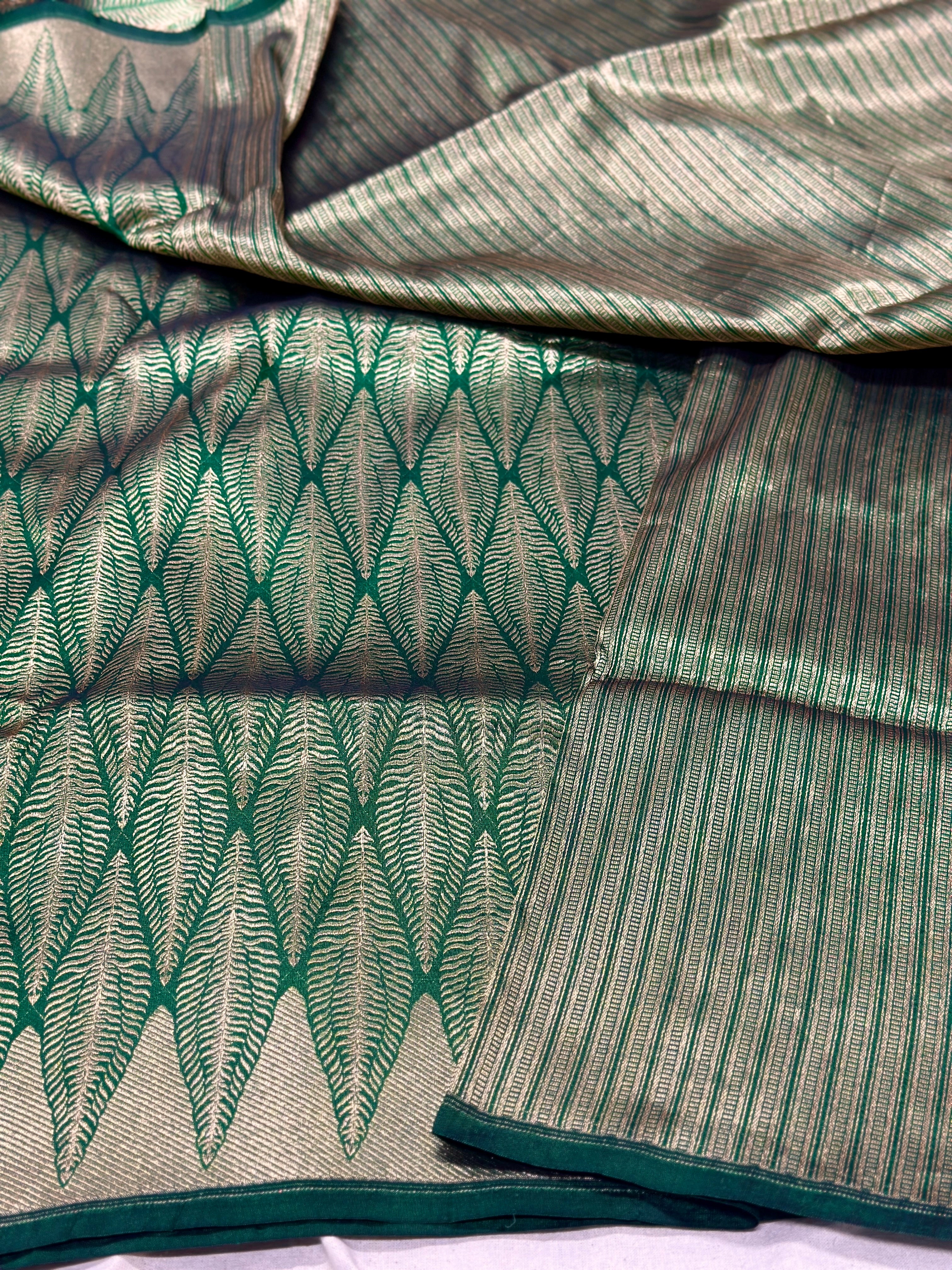 Bottle green pure katan brocade weaving saree