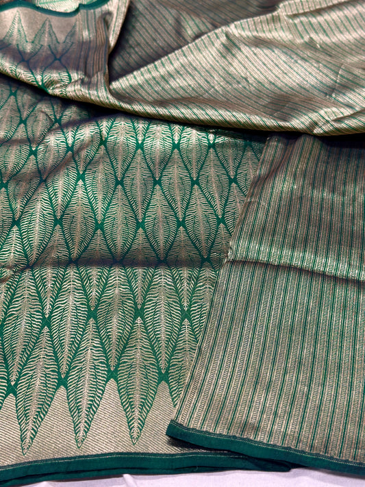 Bottle green pure katan brocade weaving saree
