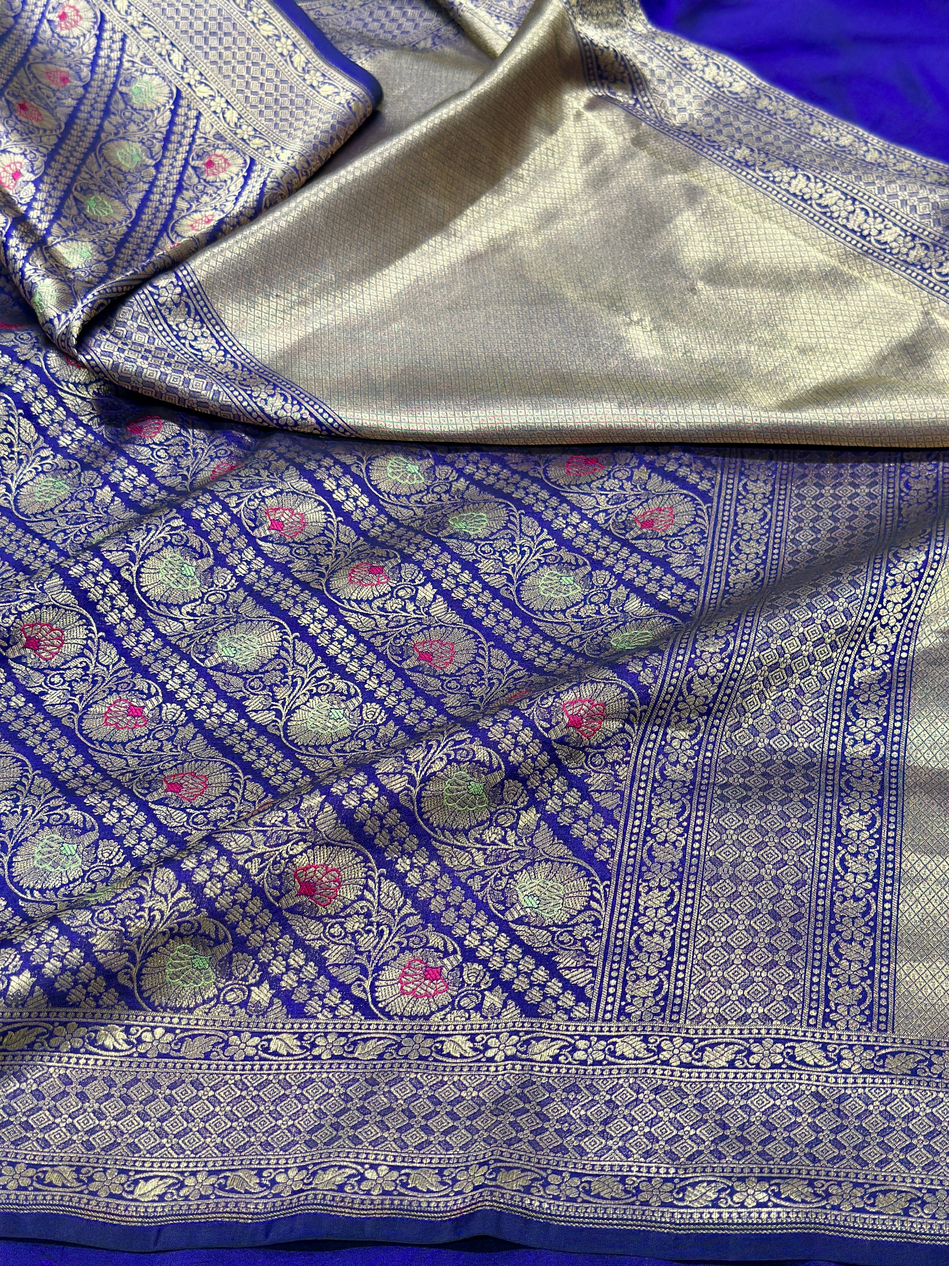 Blue Minakari pure katan brocade weaving saree
