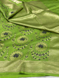 Pista green Minakari pure katan brocade weaving saree