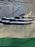 white black stripe Handwoven Banarasi Pure Mashru  Silk Saree