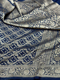 Nevi blue pure katan silk brocade saree