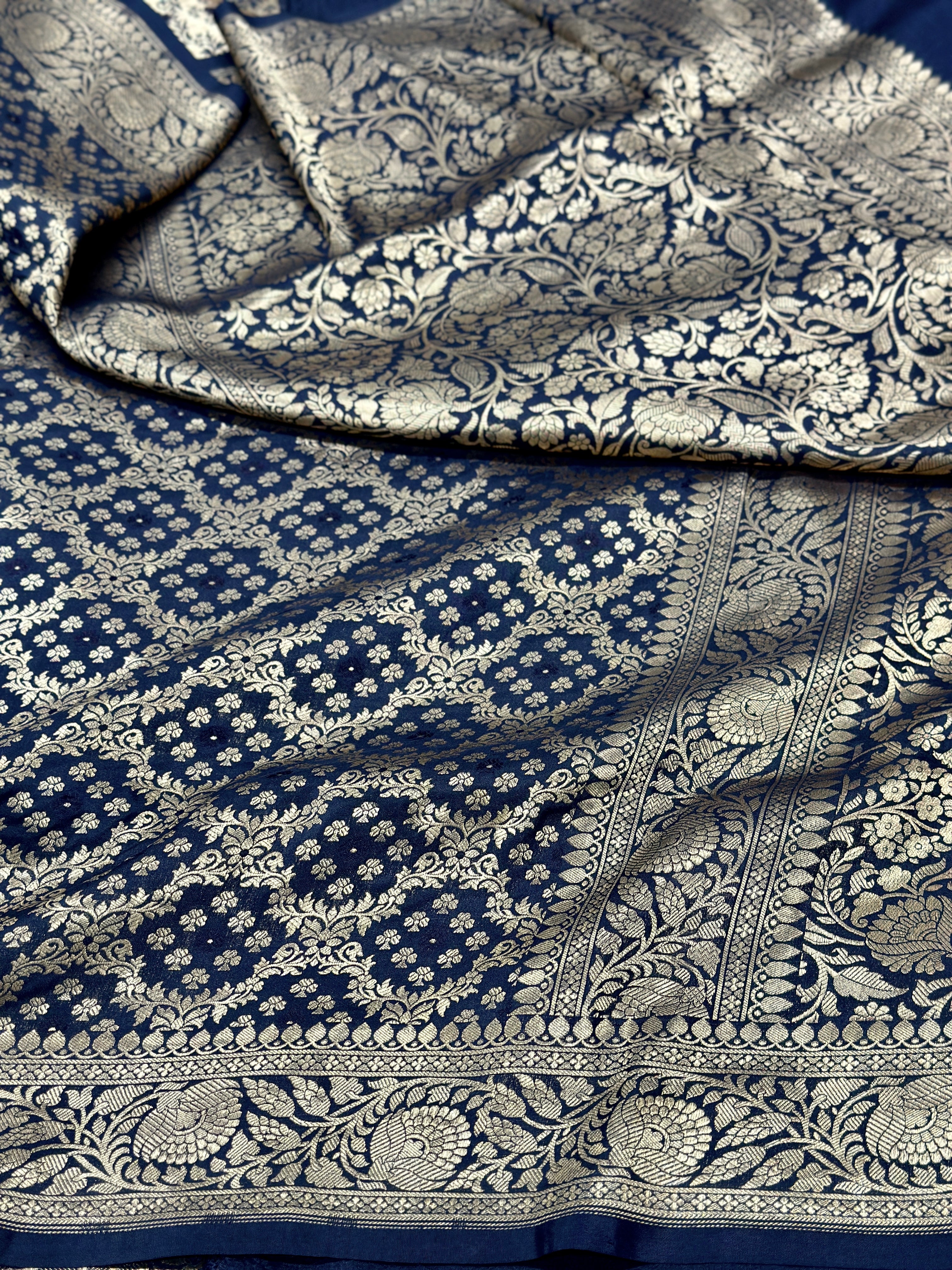 Nevi blue pure katan silk brocade saree