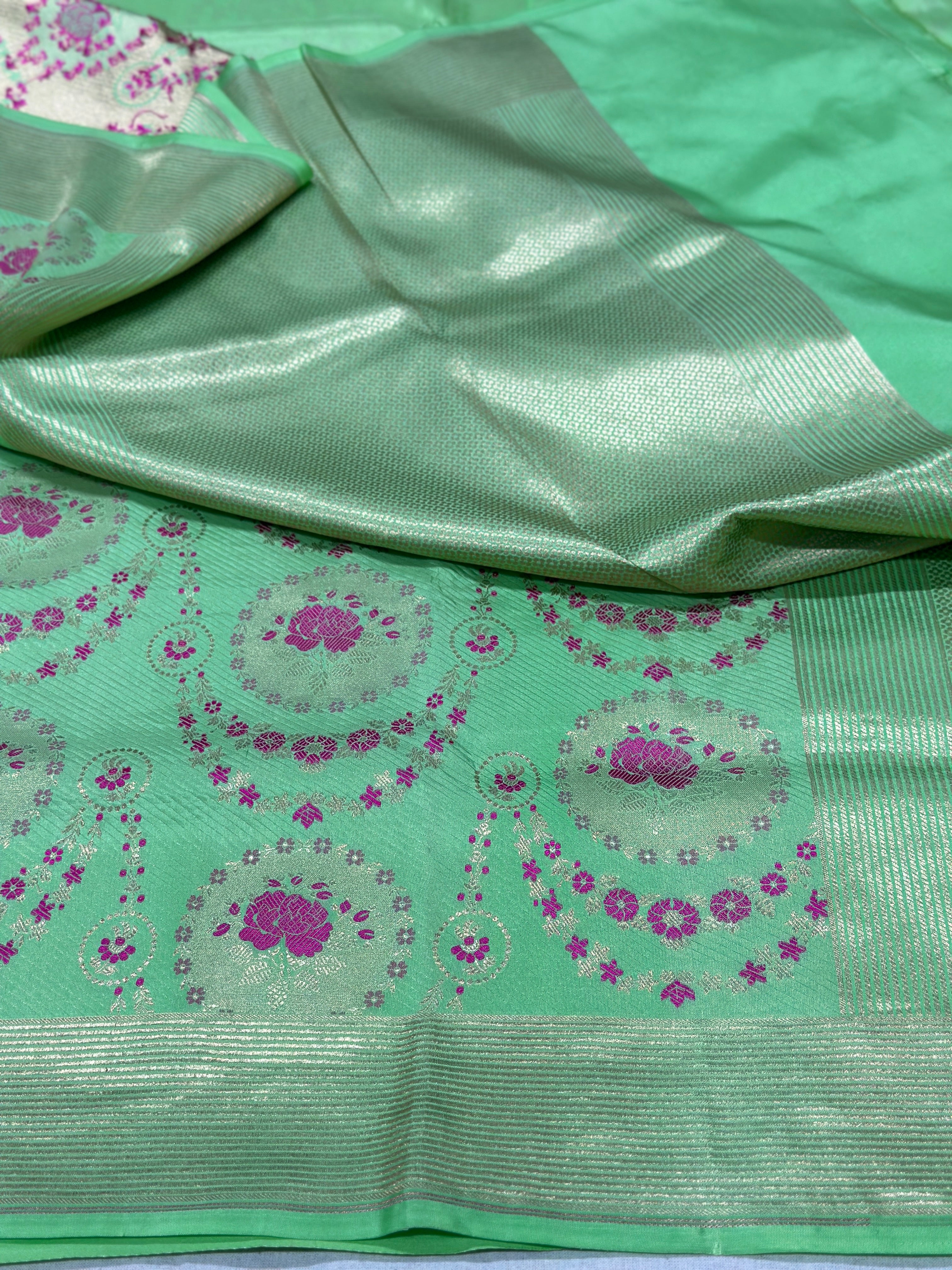 Sea green Banarasi Minakari Pure Silk Brocade Saree