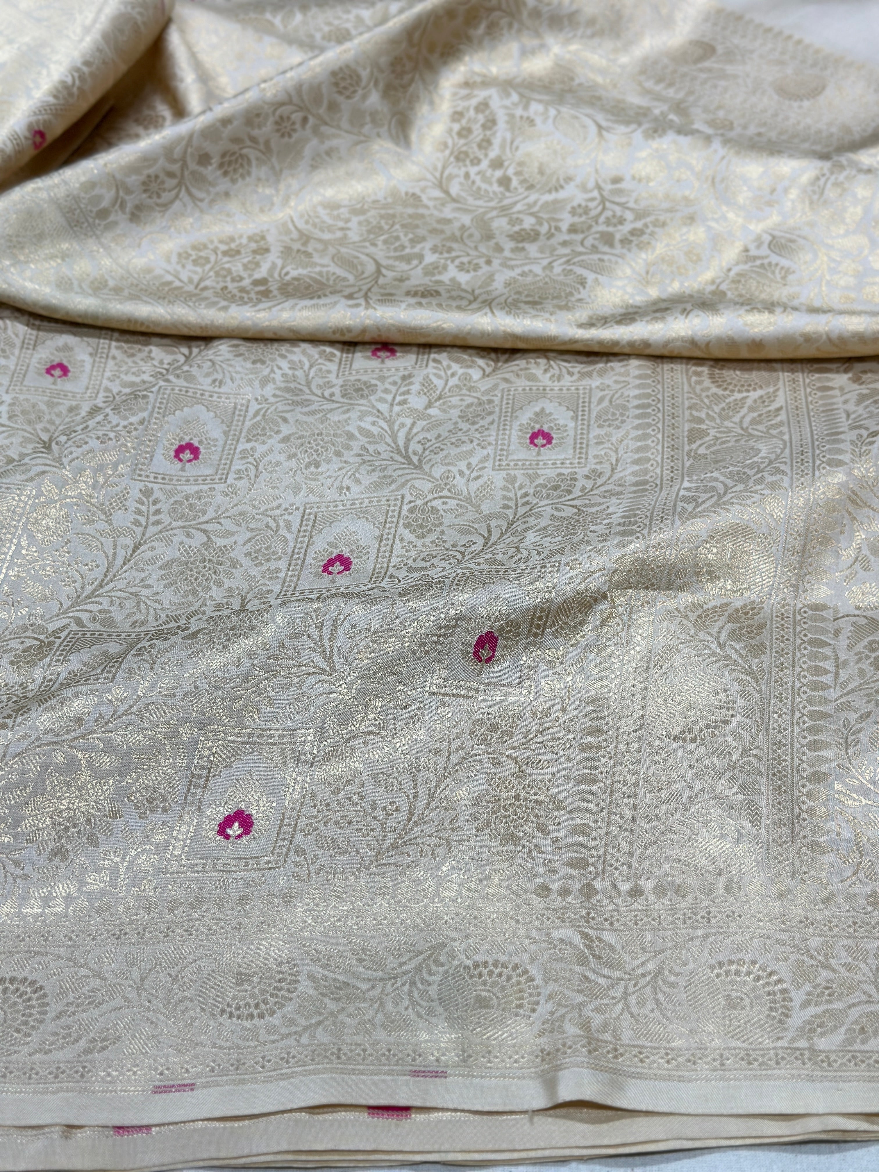 Ivory Banarasi Minakari Pure Silk Brocade Saree