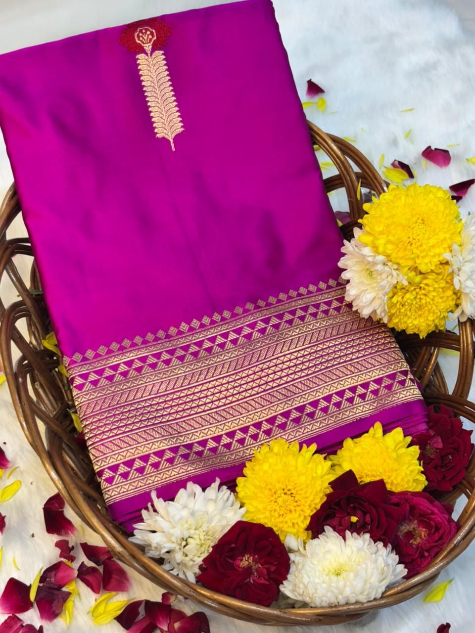 Pure Mashru Handwoven Silk Saree – Royal Fuchsia Pink Elegance