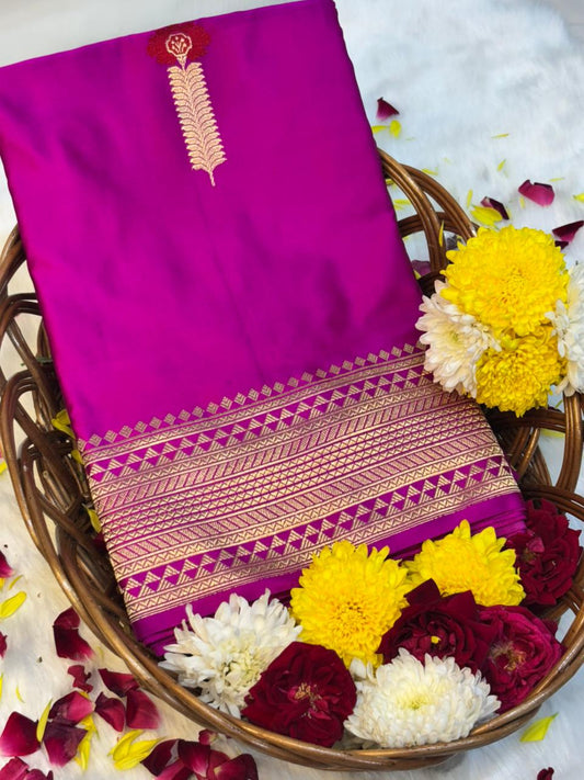 Pure Mashru Handwoven Silk Saree – Royal Fuchsia Pink Elegance